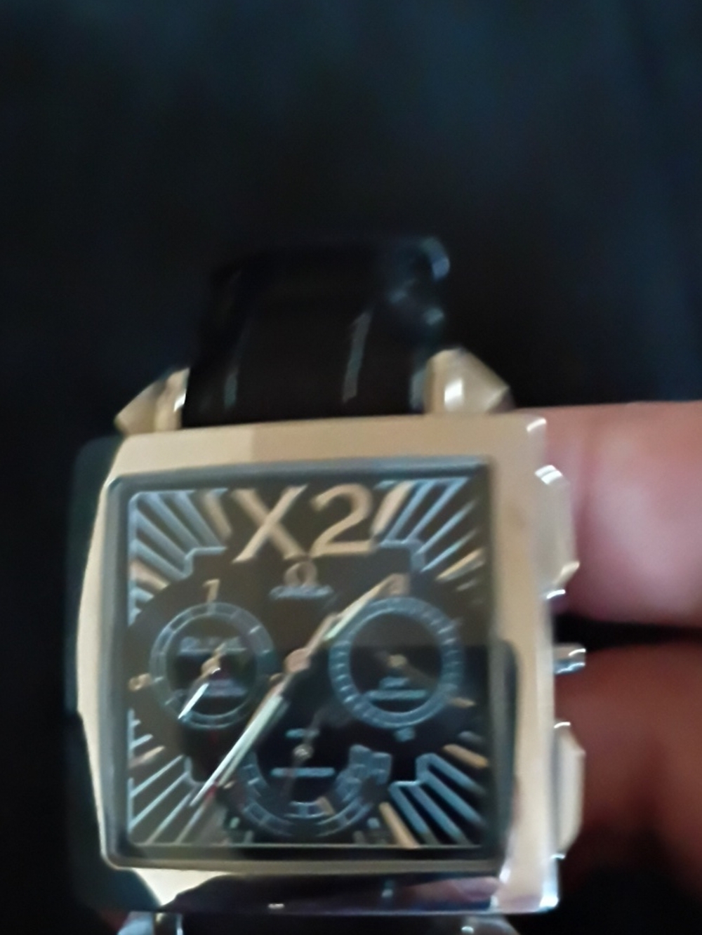 X2 Chronograph Square Face Watch in Black and Silver